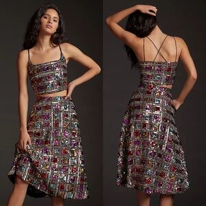 Anthropologie / NWT Maeve Sequined Deco Skirt & Top Set